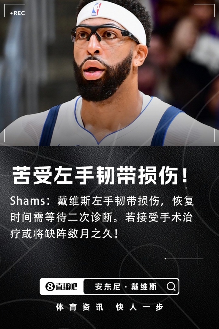 Shams：浓眉左手韧带损伤恢复时间未定 若手术可能将伤缺数月